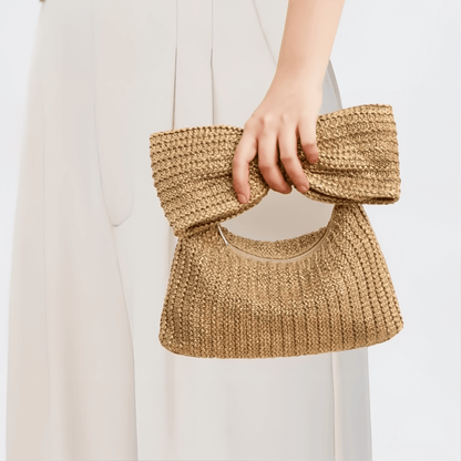 Bowknot Braided Straw Clutch