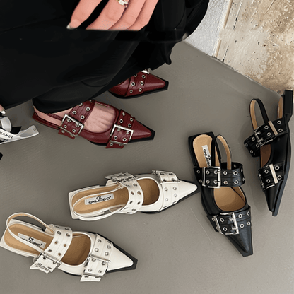 Dual-Buckle Slingback Flats