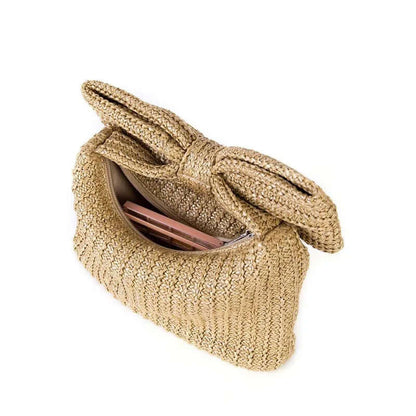 Bowknot Braided Straw Clutch