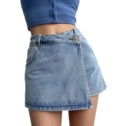 Irregular High-Waist Denim Skirt