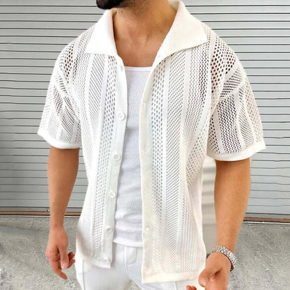 Hollow Knit Button-Up Shirt