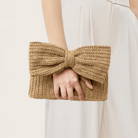 Bowknot Braided Straw Clutch